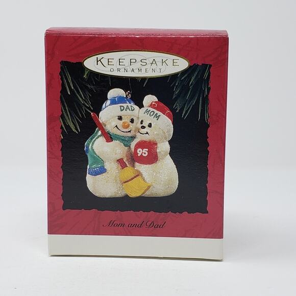1995 Hallmark Mom and Dad Handcrafted Keepsake Holiday Christmas Ornament. - Picture 1 of 6